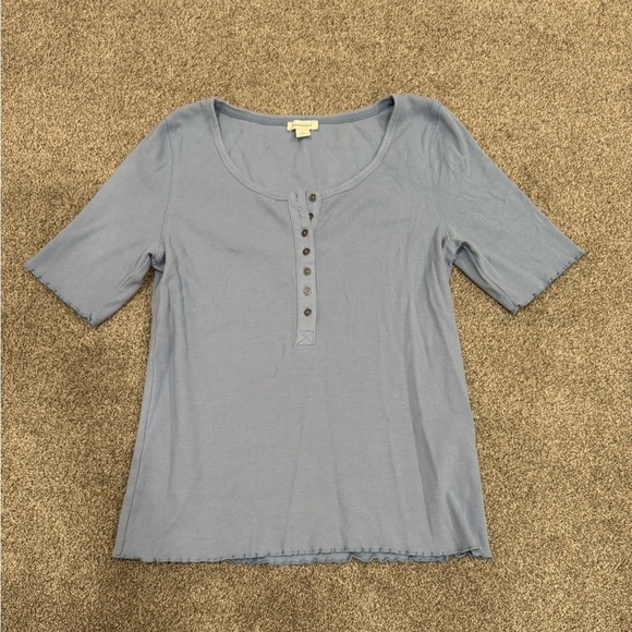 Sundance Regan Sweet Henley Shirt in Dusty Blue - Picture 1 of 4